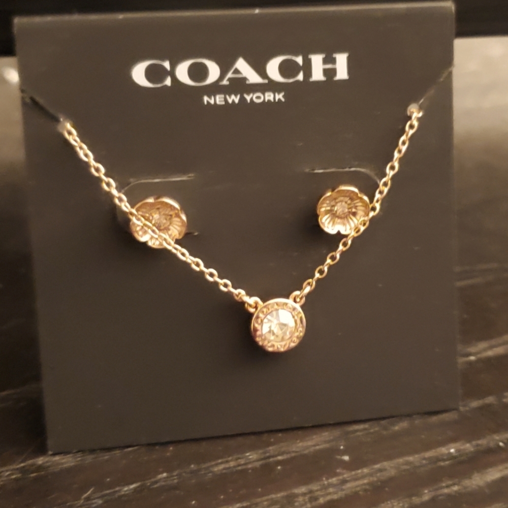 NWT Coach Rose Gold Necklace/Earing Set